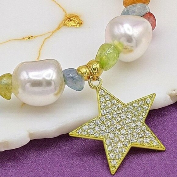 π Y2K Style Colorful Gemstone Bracelet W/ Zirconia Star Charm Stainless Steel - Picture 13 of 13